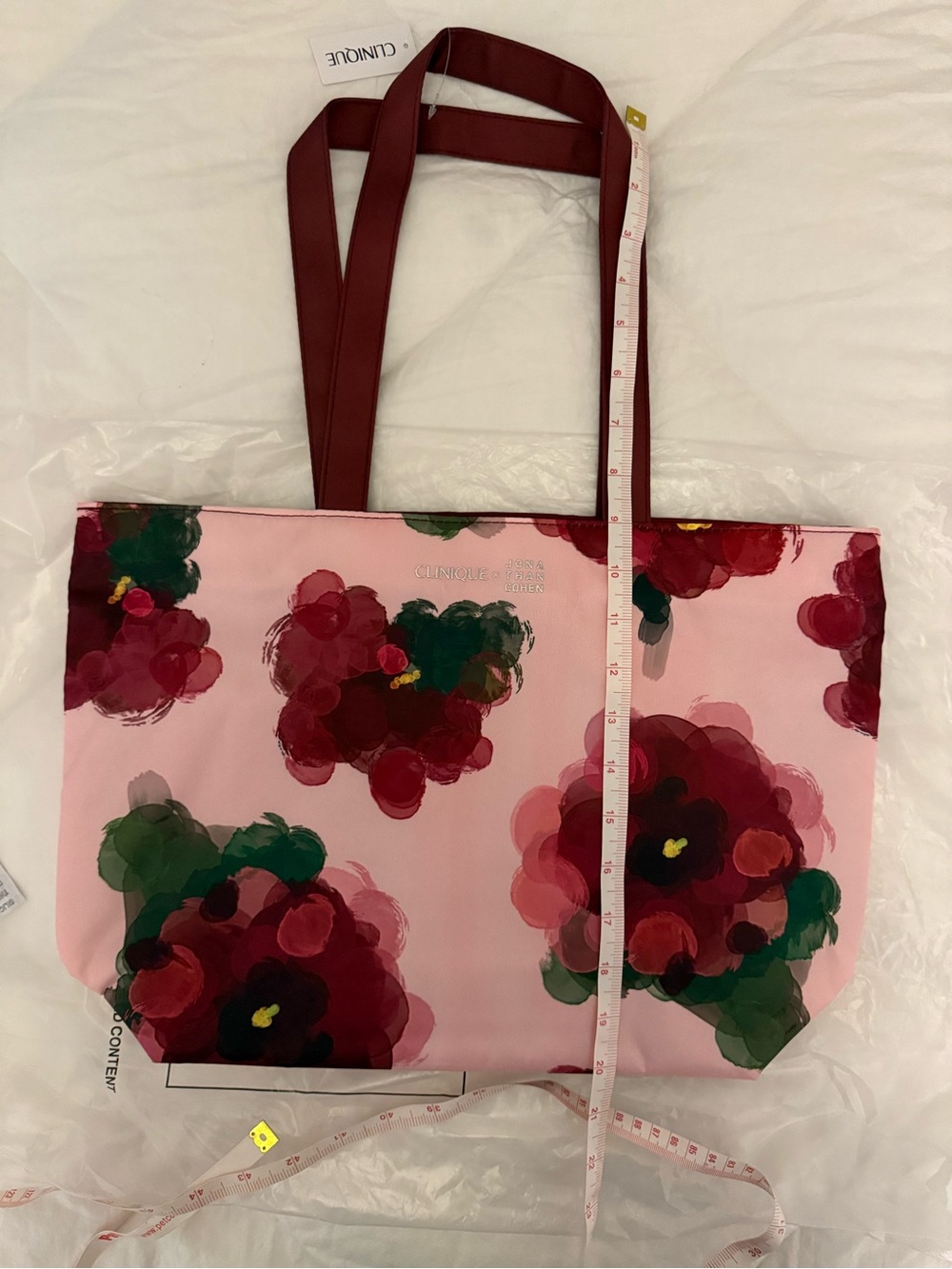 Clinique Pink Tote with Red Floral Print - Picture 6 of 7